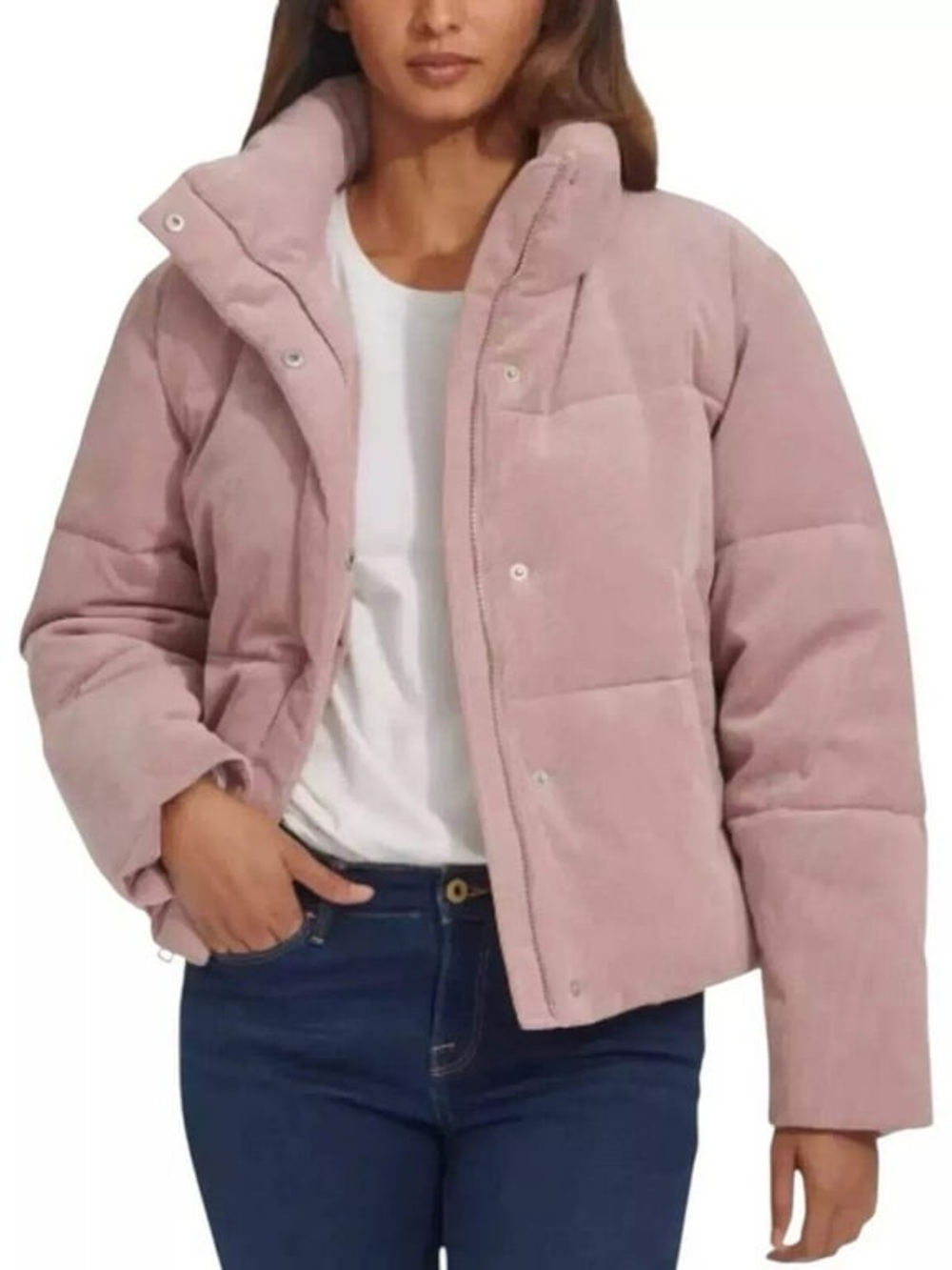 Levi's Women's Corduroy Pockets Full Zip Puffer Jacket - Pink/Blush